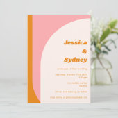Invitation Rose Orange Rétro Moderne Mariage Arqué Gras (Debout devant)