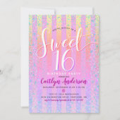 Invitation Rose orange violet Ombre rayures doux 16 anniversa (Devant)