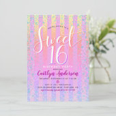 Invitation Rose orange violet Ombre rayures doux 16 anniversa (Debout devant)