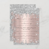 Invitation Rose Pailleté Argent Luxe Mariage Douzième (Devant / Derrière)