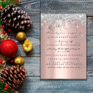 Invitation Rose Pailletée Argent Luxe Mariage Douce 16ème