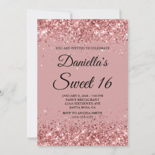 Invitation Rose Pailletée et Douce Rose 16 Ans
