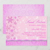 Invitation Rose Pailletée Flocon de Neige Sweet16 (Devant / Derrière)