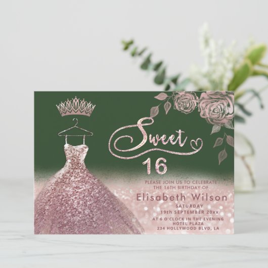 Invitation Rose paillettes de parties scintillant rose robe o (Debout devant)