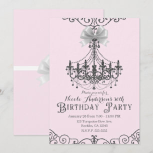 Invitation Rose Pâle Argent Blanc Ruban Anniversaire Tout Âge