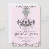Invitation Rose Pâle Argent Blanc Ruban Fête d'anniversaire T (Devant)