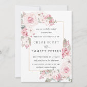 Invitation Rose Pâle aux Pétales Rosées Mariage Champêtre Flo (Devant)