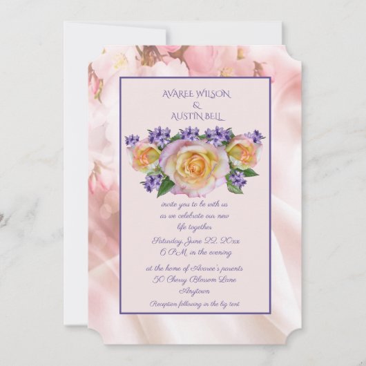 Invitation Rose Pâle Avec Accents Violets (Devant)