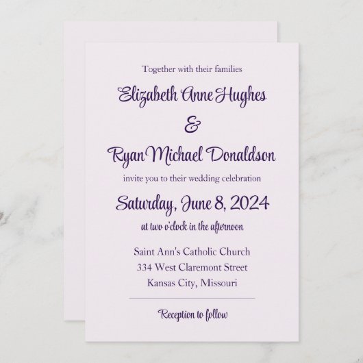 Invitation Rose pâle avec script Berry (Devant / Derrière)