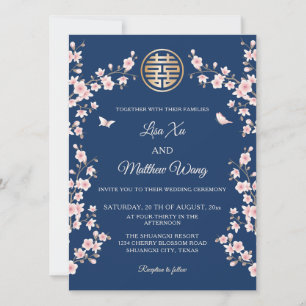 Invitation Rose Pâle Bleu Cerisier Fleur Mariage Chinois
