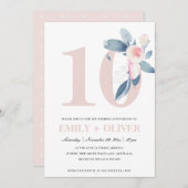 INVITATION ROSE PÂLE BLEU FLORAL 10ÈME ANNIVERSAIRE TOUTE ANN (Devant / Derrière)