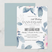 Invitation ROSE PÂLE BLEU FLORAL 25e ANNIVERSAIRE TOUTE ANNÉE (Devant / Derrière)