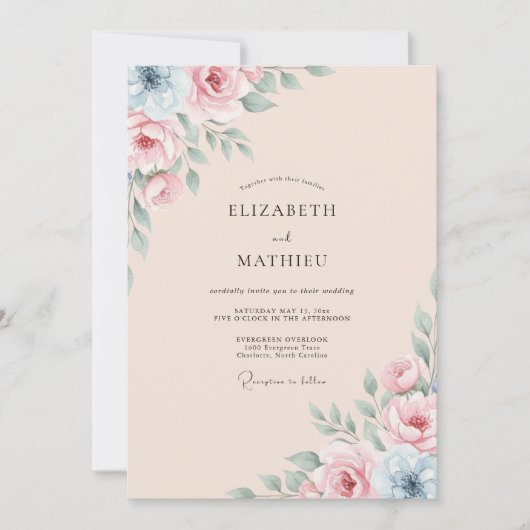 Invitation Rose Pâle Captivant Mariage de Printemps (Devant)