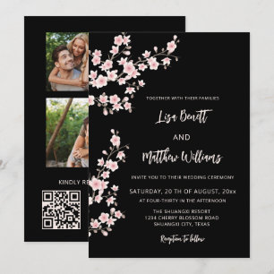 Invitation Rose Pâle Cerisier Fleur Noir