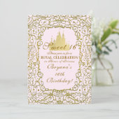 Invitation Rose Pâle & Château Royal Doré Princesse Sweet 16 (Debout devant)
