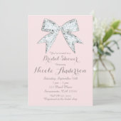 Invitation Rose Pâle Diamant Strass Arc Glamour Enterrement d (Debout devant)