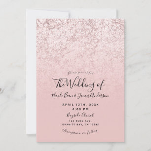 Invitation Rose Pâle Doré Pailleté Marbre Glamour Mariage