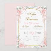 Invitation Rose Pâle et Arche Dorée Quinceañera (Devant / Derrière)