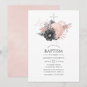 Invitation Rose Pâle et Baptême Floral au Charbon