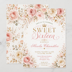 Invitation Rose Pâle et Champagne pour une Sweet Sixteen