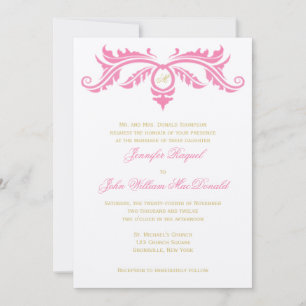 Invitation Rose Pâle et Doré sur Papier Feutré Ivoire