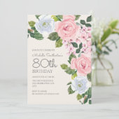 Invitation Rose Pâle et Fleurs Blanches pour les 80 Ans d'une (Debout devant)