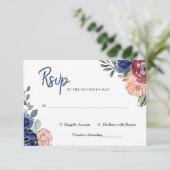 Invitation Rose Pâle et Floral Aquarelle Marine | Mariage (Debout devant)