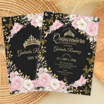 Rose Pâle et Roses Dorées Quinceañera Noires