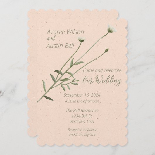 Invitation Rose pâle et une seule taille (Devant / Derrière)