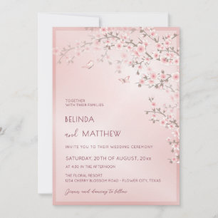Invitation Rose Pâle Fleur de Cerisier Mariage Photo Casual