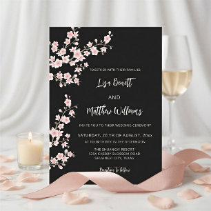 Invitation Rose Pâle Fleur de Cerisier Noir