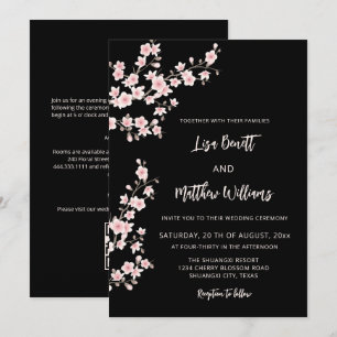 Invitation Rose Pâle Fleur de Cerisier Noir