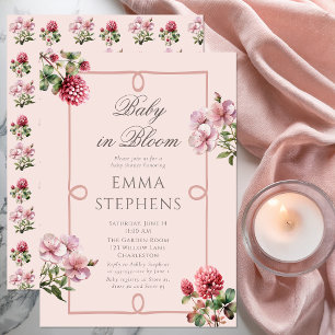 Invitation Rose Pâle Floral Bébé en Fleur Jardin Baby Shower