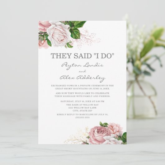 Invitation Rose Pâle Floral Blanc Réception de Fiançailles (Debout devant)