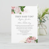 Invitation Rose Pâle Floral Blanc Réception de Mariage Intime (Debout devant)