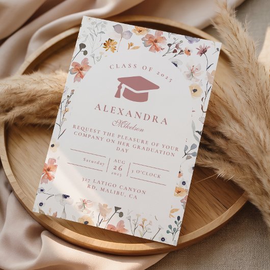 Invitation Rose Pâle Floral Diplômé