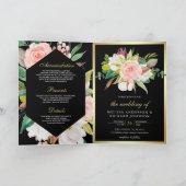 Invitation Rose Pâle Floral Or Noir Code QR Mariage (Intérieur)