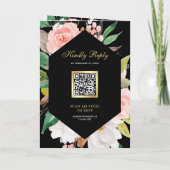 Invitation Rose Pâle Floral Or Noir Code QR Mariage (Dos)