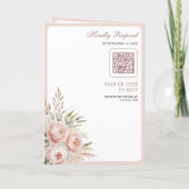 Invitation Rose Pâle Florale Pampas Code QR Mariage Poussiére (Dos)