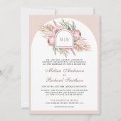 Invitation Rose Pâle Florale Pampas Code QR Mariage Poussiére (Devant)