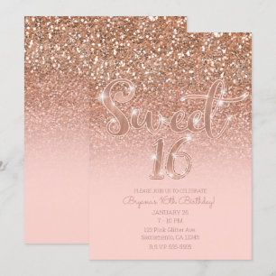 Invitation Rose Pâle Glamour Pailleté Moderne Sweet 16