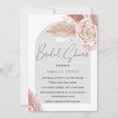 Invitation Rose Pâle Gris Bohème Fleurs Arche Mariage Enterre (Devant)