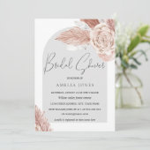 Invitation Rose Pâle Gris Bohème Fleurs Arche Mariage Enterre (Debout devant)