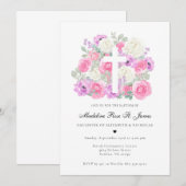 Invitation Rose Pâle Lavande | Fleurs Baptême  (Devant / Derrière)