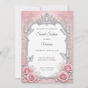 Invitation Rose Pâle Luxueux Argent Princesse Sweet 16