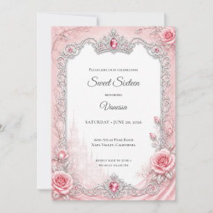 Invitation Rose Pâle Luxueux Argent Princesse Sweet 16