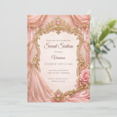 Invitation Rose Pâle Luxueux Or Princesse Douce 16 (Debout devant)
