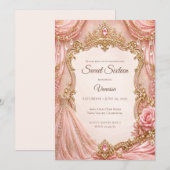 Invitation Rose Pâle Luxueux Or Princesse Douce 16 (Devant / Derrière)