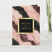 Invitation Rose Pâle Mariage Code QR Marbre Agate Noir Or (Devant)