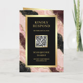 Invitation Rose Pâle Mariage Code QR Marbre Agate Noir Or (Dos)